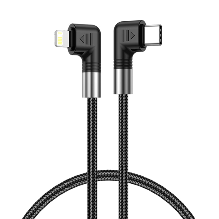 สายข้อมูล A9 30W USB-C/Type-C เป็น 8 Pin แบบข้อศอกคู่ ความยาว 0.5 เมตร, 1 เมตร, 2 เมตร, 3 เมตร
