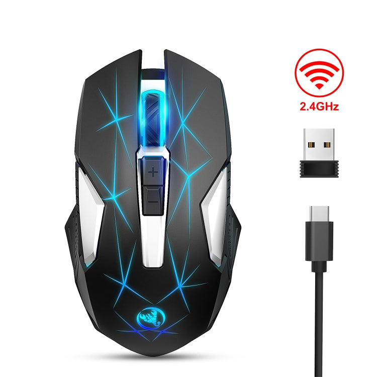 HXSJ T300 เมาส์ไร้สาย 7 ปุ่ม 2400DPI มีไฟสีสันสดใส 2.4G รุ่น T300 สีดำ