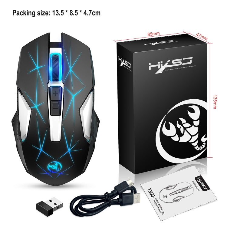 HXSJ T300 เมาส์ไร้สาย 7 ปุ่ม 2400DPI มีไฟสีสันสดใส 2.4G รุ่น T300 สีดำ