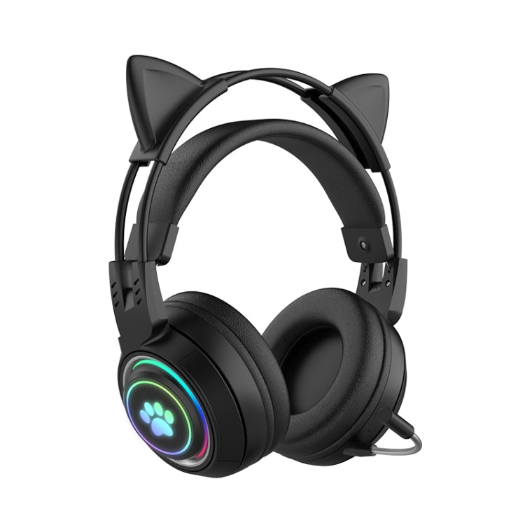 T25 RGB หูฟังบลูทูธไร้สายสเตอริโอรูปหูแมวพร้อมไมโครโฟนถอดได้