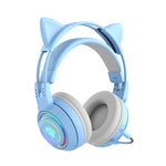 T25 RGB หูฟังบลูทูธไร้สายสเตอริโอรูปหูแมวพร้อมไมโครโฟนถอดได้