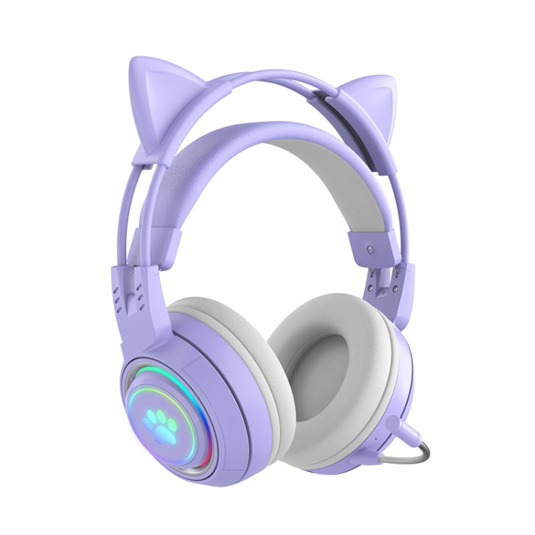 T25 RGB หูฟังบลูทูธไร้สายสเตอริโอรูปหูแมวพร้อมไมโครโฟนถอดได้