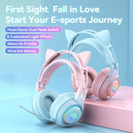 T25 RGB หูฟังบลูทูธไร้สายสเตอริโอรูปหูแมวพร้อมไมโครโฟนถอดได้