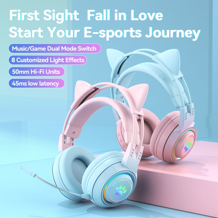T25 RGB หูฟังบลูทูธไร้สายสเตอริโอรูปหูแมวพร้อมไมโครโฟนถอดได้