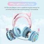 T25 RGB หูฟังบลูทูธไร้สายสเตอริโอรูปหูแมวพร้อมไมโครโฟนถอดได้
