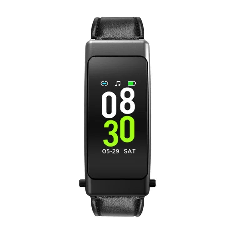 K50+ สายหนัง 0.96 นิ้ว สมาร์ทวอทช์ถอดหูฟังได้ กันน้ำ รองรับการโทร Bluetooth, สายหนัง (สีดำ)