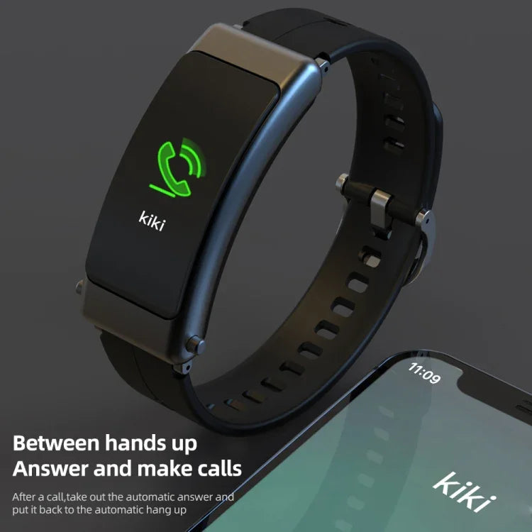 K50+ สายหนัง 0.96 นิ้ว สมาร์ทวอทช์ถอดหูฟังได้ กันน้ำ รองรับการโทร Bluetooth, สายหนัง (สีดำ)