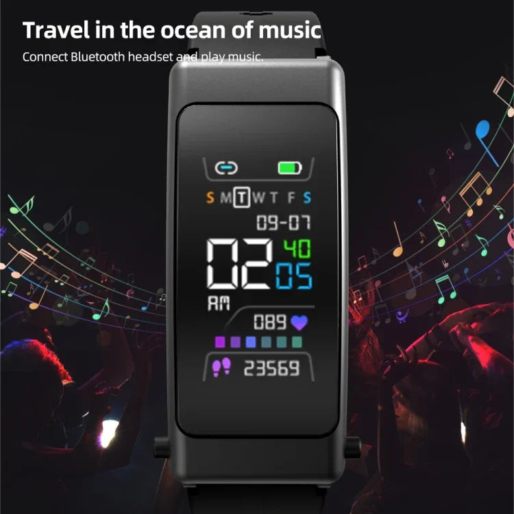 K50+ สายหนัง 0.96 นิ้ว สมาร์ทวอทช์ถอดหูฟังได้ กันน้ำ รองรับการโทร Bluetooth, สายหนัง (สีดำ)