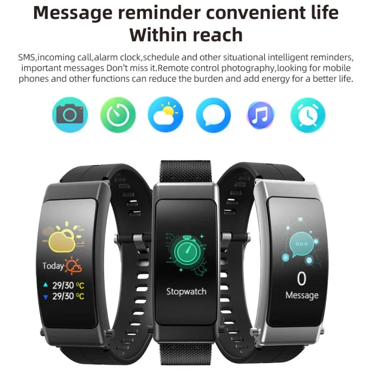 K50+ สายหนัง 0.96 นิ้ว สมาร์ทวอทช์ถอดหูฟังได้ กันน้ำ รองรับการโทร Bluetooth, สายหนัง (สีดำ)