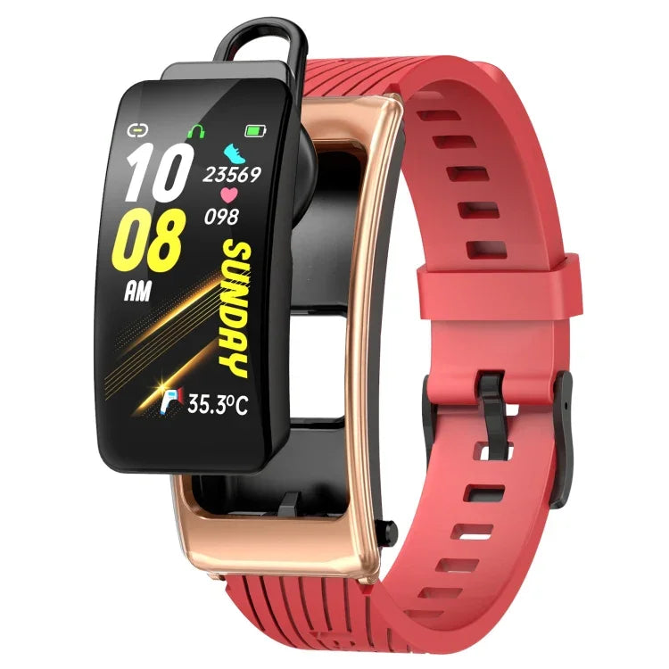 K20 สายซิลิโคน 1.14 นิ้ว สมาร์ทวอทช์ถอดหูฟังได้ กันน้ำ รองรับการโทร Bluetooth, สายซิลิโคน (ดำโรสโกลด์)