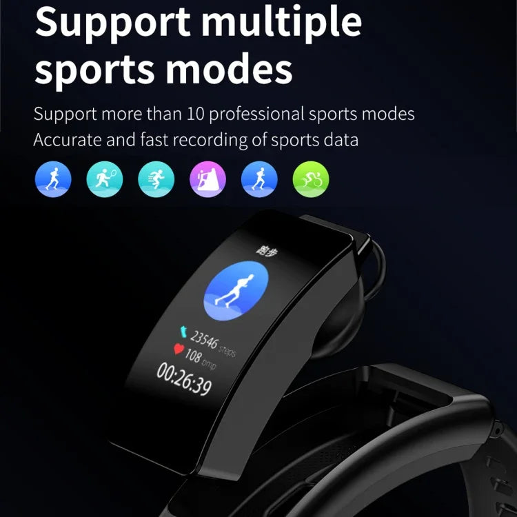 K50 สายซิลิโคน 1.08 นิ้ว สมาร์ทวอทช์ถอดหูฟังได้ กันน้ำ IP67 รองรับการโทร Bluetooth, สายซิลิโคน (สีดำ), สายซิลิโคน (ดำเงิน)