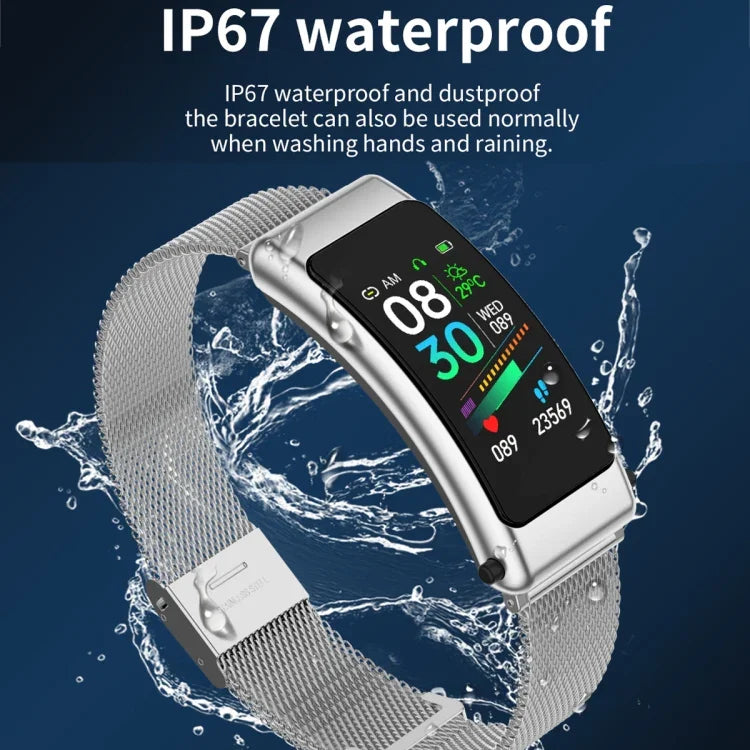 K50 สายซิลิโคน 1.08 นิ้ว สมาร์ทวอทช์ถอดหูฟังได้ กันน้ำ IP67 รองรับการโทร Bluetooth, สายซิลิโคน (สีดำ), สายซิลิโคน (ดำเงิน)