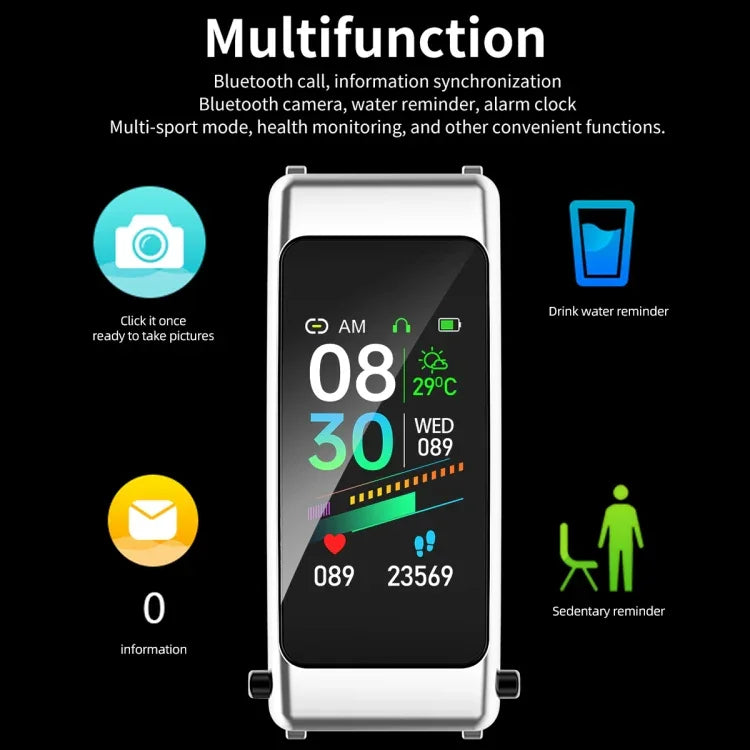 K50 สายซิลิโคน 1.08 นิ้ว สมาร์ทวอทช์ถอดหูฟังได้ กันน้ำ IP67 รองรับการโทร Bluetooth, สายซิลิโคน (สีดำ), สายซิลิโคน (ดำเงิน)