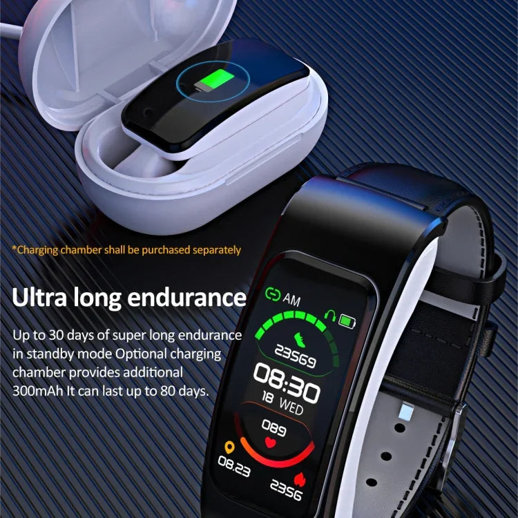 K60 สายเหล็ก 1.08 นิ้ว สมาร์ทวอทช์ถอดหูฟังได้ กันน้ำ รองรับการโทร Bluetooth, สายเหล็ก (สีดำ)