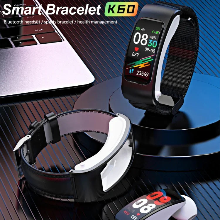 K60 สายหนัง 1.08 นิ้ว สมาร์ทวอทช์ถอดหูฟังได้ กันน้ำ รองรับการโทร Bluetooth, สายหนัง (ดำเงิน), สายหนัง (น้ำตาล), สายหนัง (สีดำ), สายหนัง (น้ำตาลเงิน)
