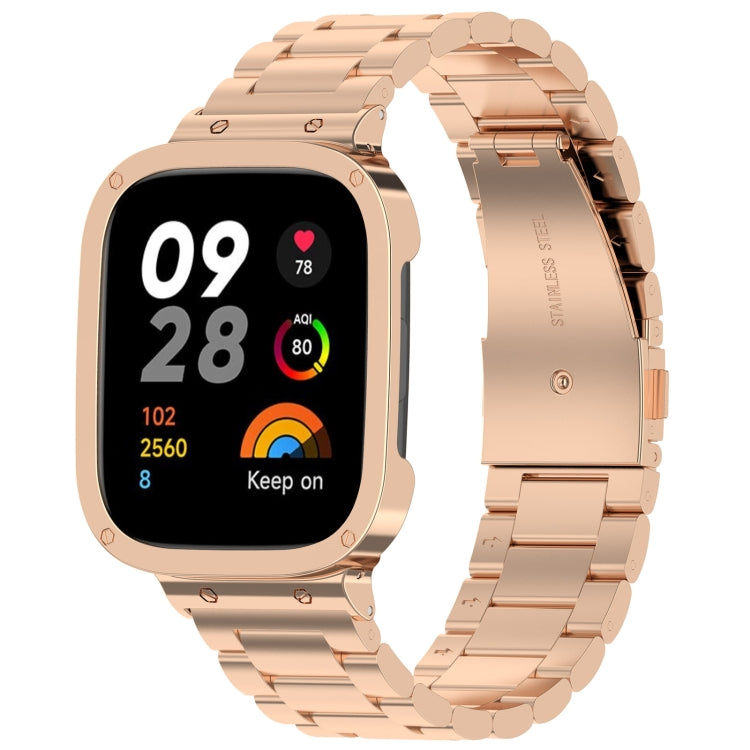 2 in 1 Three-bead Metal Watch Band with Watch Frame, For Xiaomi Redmi Watch 3 / Mi Watch Lite 3