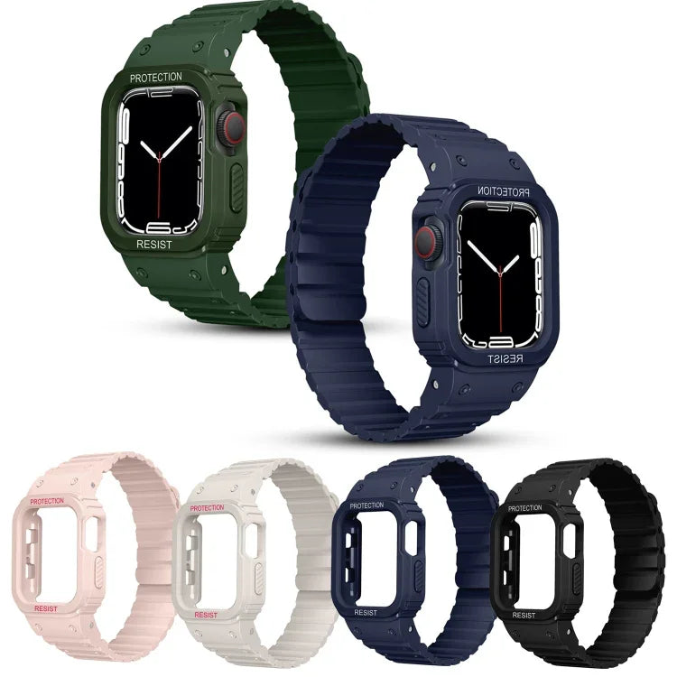 สายรัดนาฬิกาซิลิโคนแบบกรอบบูรณาการ สำหรับ Apple Watch Series 8&7 ขนาด 41 มม. / SE 2&6&SE&5&4 ขนาด 40 มม., สำหรับ Apple Watch Ultra ขนาด 49 มม., สำหรับ Apple Watch Series 8&7 ขนาด 45 มม. / SE 2&6&SE&5&4 ขนาด 44 มม.