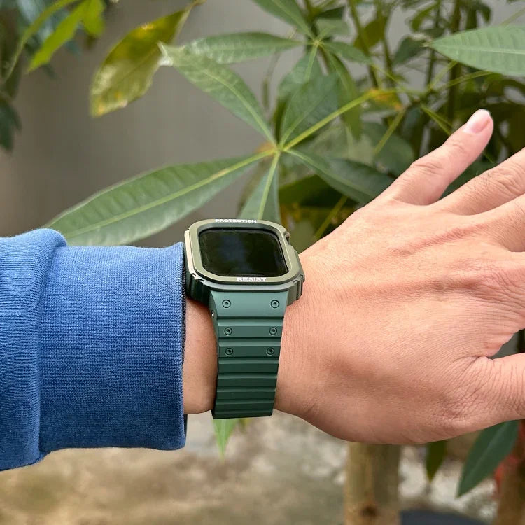 สายรัดนาฬิกาซิลิโคนแบบกรอบบูรณาการ สำหรับ Apple Watch Series 8&7 ขนาด 41 มม. / SE 2&6&SE&5&4 ขนาด 40 มม., สำหรับ Apple Watch Ultra ขนาด 49 มม., สำหรับ Apple Watch Series 8&7 ขนาด 45 มม. / SE 2&6&SE&5&4 ขนาด 44 มม.