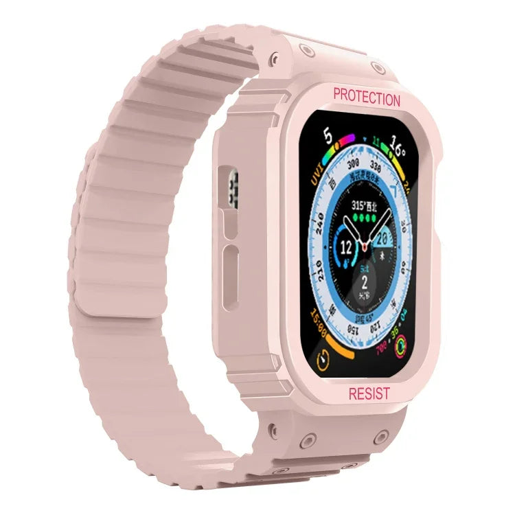 สายรัดนาฬิกาซิลิโคนแบบกรอบบูรณาการ สำหรับ Apple Watch Series 8&7 ขนาด 41 มม. / SE 2&6&SE&5&4 ขนาด 40 มม., สำหรับ Apple Watch Ultra ขนาด 49 มม., สำหรับ Apple Watch Series 8&7 ขนาด 45 มม. / SE 2&6&SE&5&4 ขนาด 44 มม.