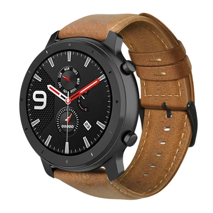 สายรัดนาฬิกาหนังแท้เคลือบแว็กซ์น้ำมัน สำหรับ Amazfit GTR 47 มม. / Pace / Stratos, Amazfit 2 Stratos, Ticwatch Pro / E2 / S2, Pebble Gen 1, Pebble Time