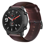 สายรัดนาฬิกาหนังแท้เคลือบแว็กซ์น้ำมัน สำหรับ Amazfit GTR 47 มม. / Pace / Stratos, Amazfit 2 Stratos, Ticwatch Pro / E2 / S2, Pebble Gen 1, Pebble Time