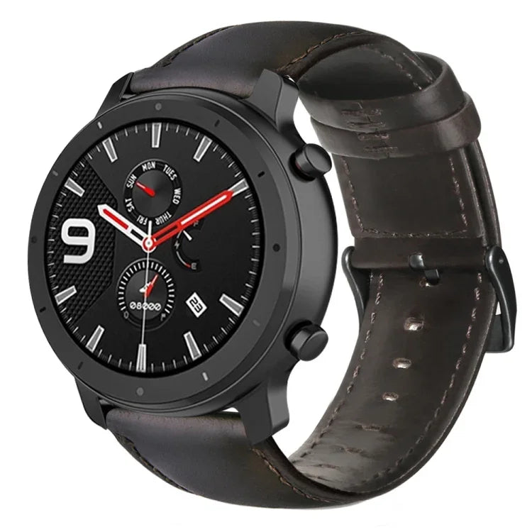 สายรัดนาฬิกาหนังแท้เคลือบแว็กซ์น้ำมัน สำหรับ Amazfit GTR 47 มม. / Pace / Stratos, Amazfit 2 Stratos, Ticwatch Pro / E2 / S2, Pebble Gen 1, Pebble Time