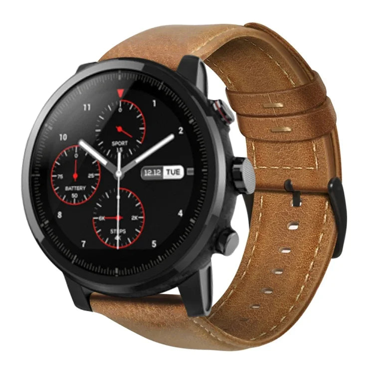 สายรัดนาฬิกาหนังแท้เคลือบแว็กซ์น้ำมัน สำหรับ Amazfit GTR 47 มม. / Pace / Stratos, Amazfit 2 Stratos, Ticwatch Pro / E2 / S2, Pebble Gen 1, Pebble Time