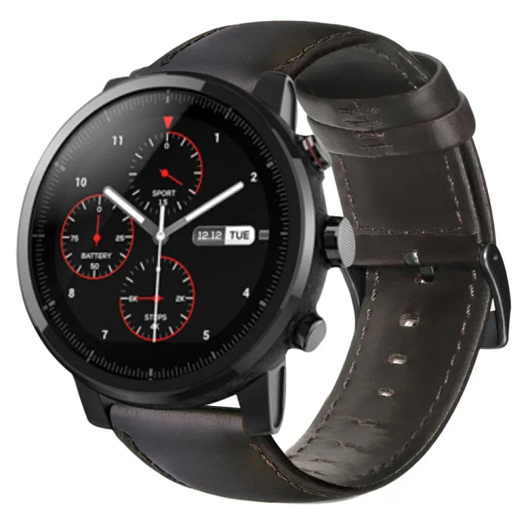 สายรัดนาฬิกาหนังแท้เคลือบแว็กซ์น้ำมัน สำหรับ Amazfit GTR 47 มม. / Pace / Stratos, Amazfit 2 Stratos, Ticwatch Pro / E2 / S2, Pebble Gen 1, Pebble Time