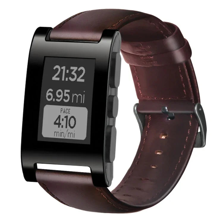 สายรัดนาฬิกาหนังแท้เคลือบแว็กซ์น้ำมัน สำหรับ Amazfit GTR 47 มม. / Pace / Stratos, Amazfit 2 Stratos, Ticwatch Pro / E2 / S2, Pebble Gen 1, Pebble Time