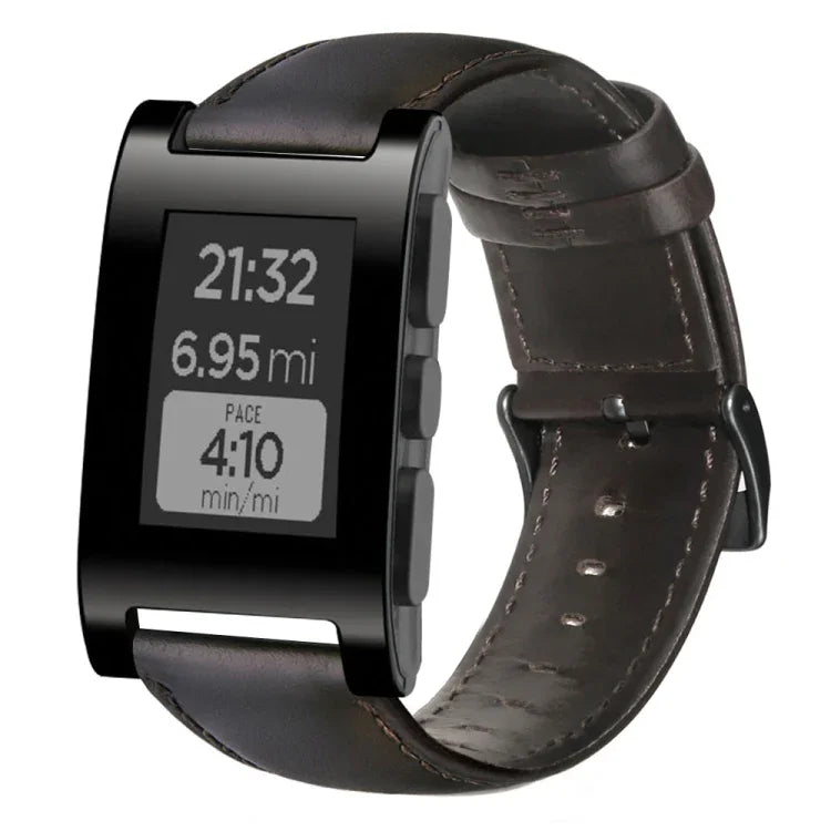 สายรัดนาฬิกาหนังแท้เคลือบแว็กซ์น้ำมัน สำหรับ Amazfit GTR 47 มม. / Pace / Stratos, Amazfit 2 Stratos, Ticwatch Pro / E2 / S2, Pebble Gen 1, Pebble Time