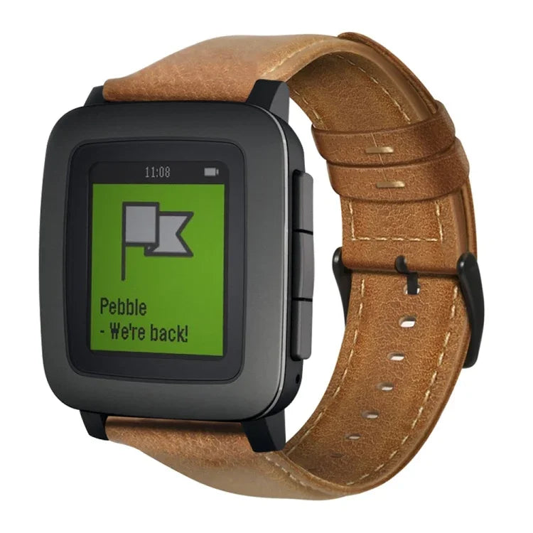 สายรัดนาฬิกาหนังแท้เคลือบแว็กซ์น้ำมัน สำหรับ Amazfit GTR 47 มม. / Pace / Stratos, Amazfit 2 Stratos, Ticwatch Pro / E2 / S2, Pebble Gen 1, Pebble Time