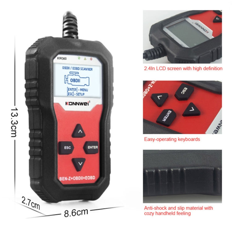 KONNWE KW360 2.4 inch OBD2 Car Fault Detector, For Mercedes Benz