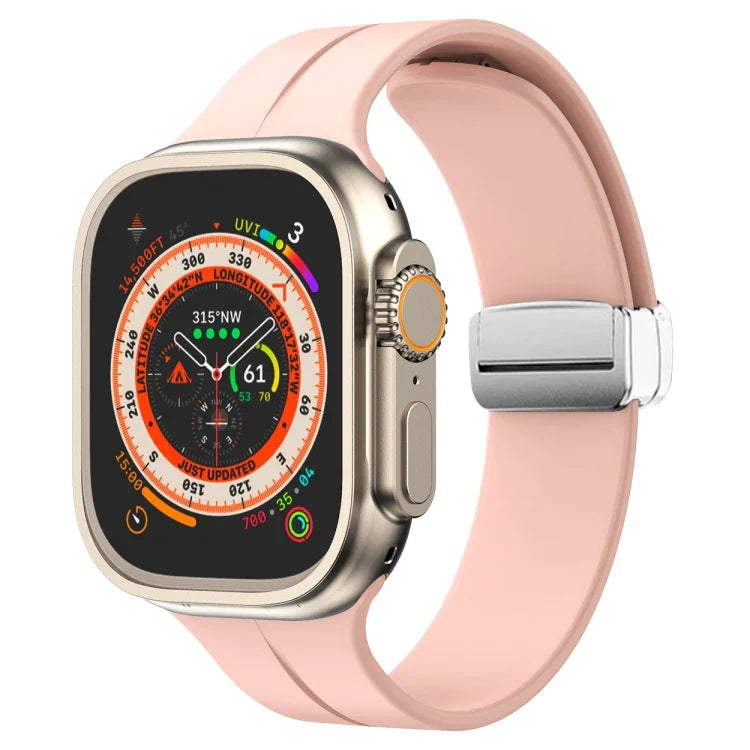 สายรัดนาฬิกาซิลิโคนพร้อมหัวเข็มขัดพับแม่เหล็ก สำหรับ Apple Watch Series 8&7 ขนาด 45 มม. และ 41 มม.