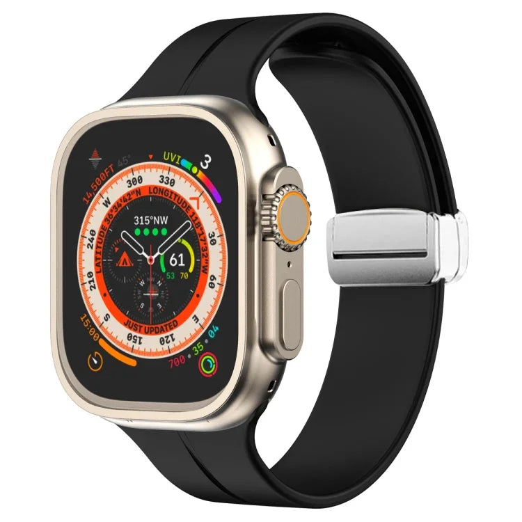 สายรัดนาฬิกาซิลิโคนพร้อมหัวเข็มขัดพับแม่เหล็ก สำหรับ Apple Watch Series 8&7 ขนาด 45 มม. และ 41 มม.
