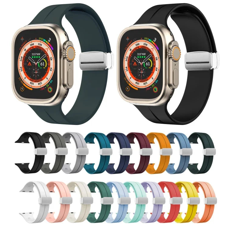 สายรัดนาฬิกาซิลิโคนพร้อมหัวเข็มขัดพับแม่เหล็ก สำหรับ Apple Watch Series 8&7 ขนาด 45 มม. และ 41 มม.
