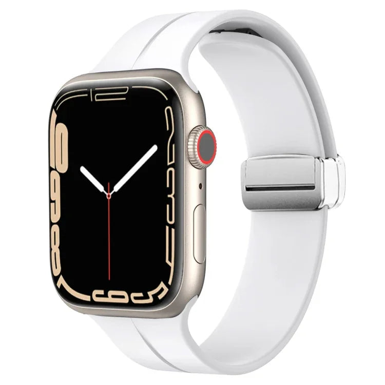 สายรัดนาฬิกาซิลิโคนพร้อมหัวเข็มขัดพับแม่เหล็ก สำหรับ Apple Watch Series 8&7 ขนาด 45 มม. และ 41 มม.
