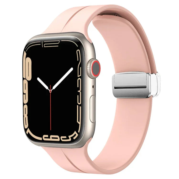 สายรัดนาฬิกาซิลิโคนพร้อมหัวเข็มขัดพับแม่เหล็ก สำหรับ Apple Watch Series 8&7 ขนาด 45 มม. และ 41 มม.