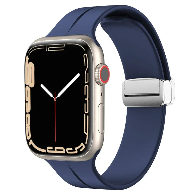 สายรัดนาฬิกาซิลิโคนพร้อมหัวเข็มขัดพับแม่เหล็ก สำหรับ Apple Watch Series 8&7 ขนาด 45 มม. และ 41 มม.