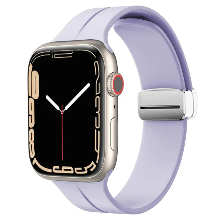 สายรัดนาฬิกาซิลิโคนพร้อมหัวเข็มขัดพับแม่เหล็ก สำหรับ Apple Watch Series 8&7 ขนาด 45 มม. และ 41 มม.