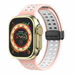 สายรัดนาฬิกาซิลิโคนพร้อมหัวเข็มขัดพับแม่เหล็กและรูสี่เหลี่ยม สำหรับ Apple Watch Series 8&7 ขนาด 45 มม. และ 41 มม.
