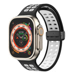 สายรัดนาฬิกาซิลิโคนพร้อมหัวเข็มขัดพับแม่เหล็กและรูสี่เหลี่ยม สำหรับ Apple Watch Series 8&7 ขนาด 45 มม. และ 41 มม.