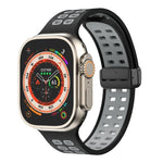 สายรัดนาฬิกาซิลิโคนพร้อมหัวเข็มขัดพับแม่เหล็กและรูสี่เหลี่ยม สำหรับ Apple Watch Series 8&7 ขนาด 45 มม. และ 41 มม.