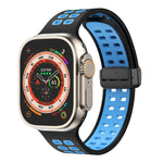 สายรัดนาฬิกาซิลิโคนพร้อมหัวเข็มขัดพับแม่เหล็กและรูสี่เหลี่ยม สำหรับ Apple Watch Series 8&7 ขนาด 45 มม. และ 41 มม.