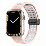 สายรัดนาฬิกาซิลิโคนพร้อมหัวเข็มขัดพับแม่เหล็กและรูสี่เหลี่ยม สำหรับ Apple Watch Series 8&7 ขนาด 45 มม. และ 41 มม.