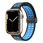 สายรัดนาฬิกาซิลิโคนพร้อมหัวเข็มขัดพับแม่เหล็กและรูสี่เหลี่ยม สำหรับ Apple Watch Series 8&7 ขนาด 45 มม. และ 41 มม.