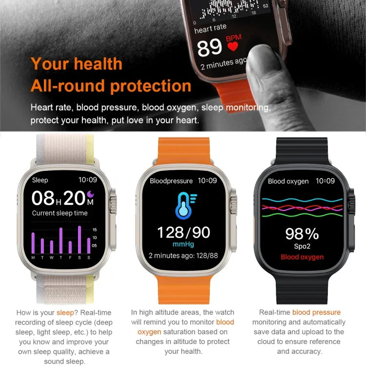 นาฬิกาอัจฉริยะหน้าจอ TFT ขนาด 1.96 นิ้ว S800 Ultra Max รองรับการตรวจวัดอัตราการเต้นของหัวใจ / ความดันโลหิต