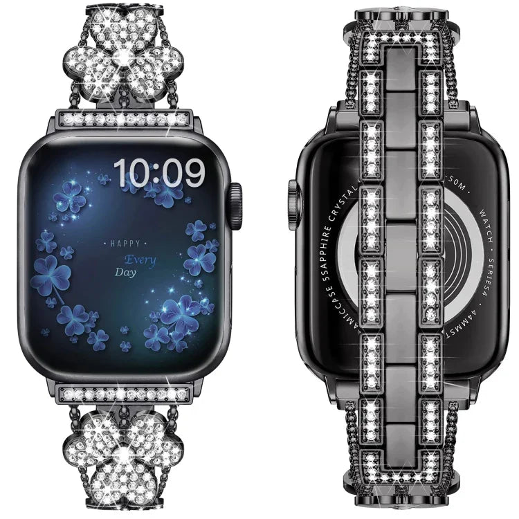 สายรัดนาฬิกาเพชรรูปใบโคลเวอร์สามแฉก สำหรับ Apple Watch Series 8&7 ขนาด 45 มม. และ 41 มม.