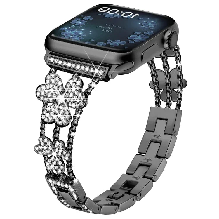 สายรัดนาฬิกาเพชรรูปใบโคลเวอร์สามแฉก สำหรับ Apple Watch Series 8&7 ขนาด 45 มม. และ 41 มม.
