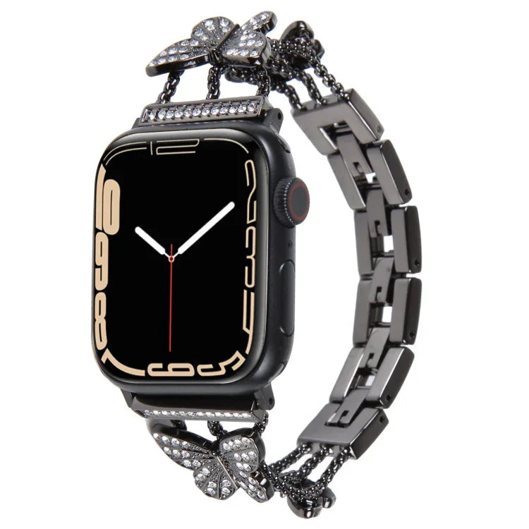 สายรัดนาฬิกาโลหะเพชรรูปผีเสื้อ สำหรับ Apple Watch Series 8&7 ขนาด 45 มม. และ 41 มม.