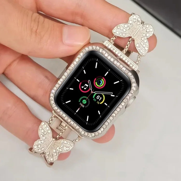 Butterfly Metal Diamond Watch Band, For Apple Watch Series 8&7 45mm, For Apple Watch Series 8&7 41mm